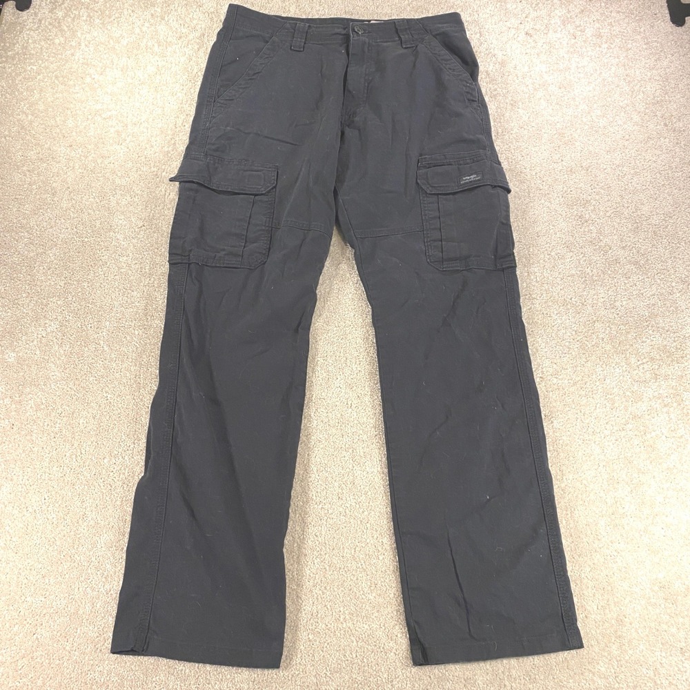 Wrangler Cargo Pants Mens 30x32 Black Relaxed Fit Stretch Cotton 1070ABWBL